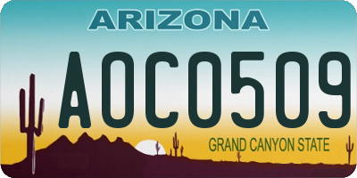 AZ license plate AOC0509