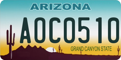 AZ license plate AOC0510