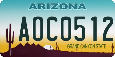 AZ license plate AOC0512