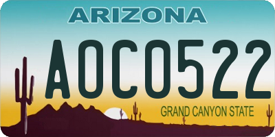AZ license plate AOC0522