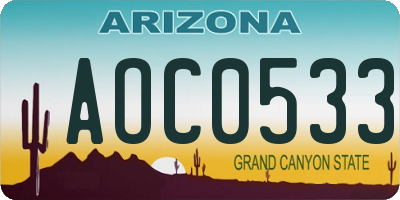 AZ license plate AOC0533