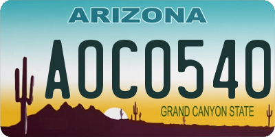 AZ license plate AOC0540