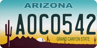 AZ license plate AOC0542