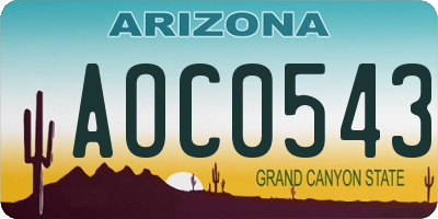AZ license plate AOC0543