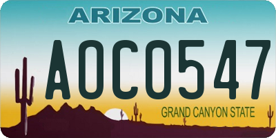 AZ license plate AOC0547
