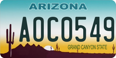 AZ license plate AOC0549