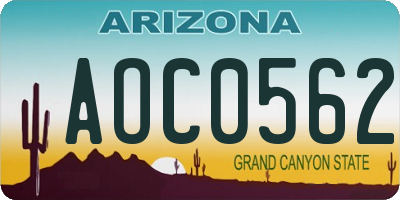 AZ license plate AOC0562
