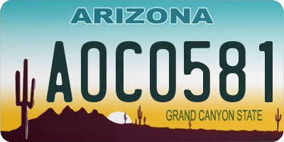 AZ license plate AOC0581