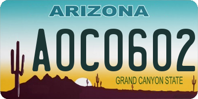 AZ license plate AOC0602