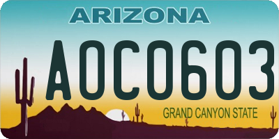 AZ license plate AOC0603