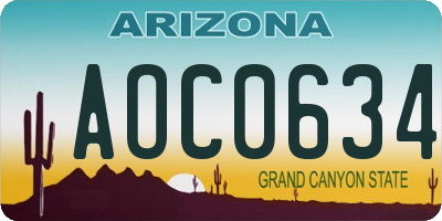 AZ license plate AOC0634
