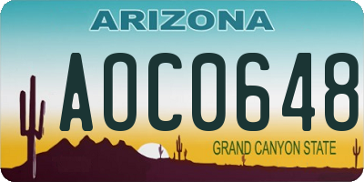 AZ license plate AOC0648
