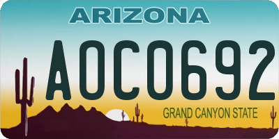 AZ license plate AOC0692