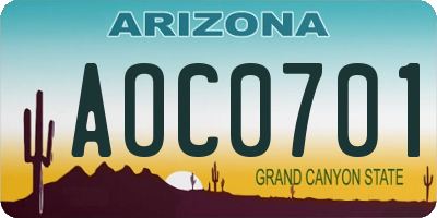 AZ license plate AOC0701
