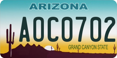 AZ license plate AOC0702
