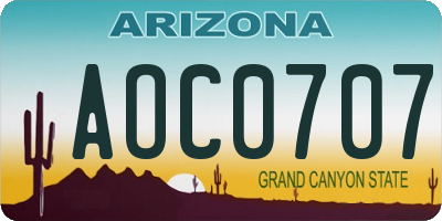 AZ license plate AOC0707
