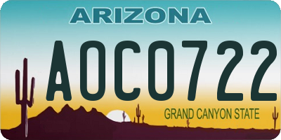 AZ license plate AOC0722