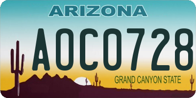 AZ license plate AOC0728