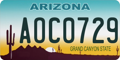 AZ license plate AOC0729