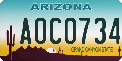 AZ license plate AOC0734