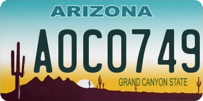AZ license plate AOC0749