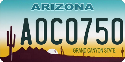 AZ license plate AOC0750