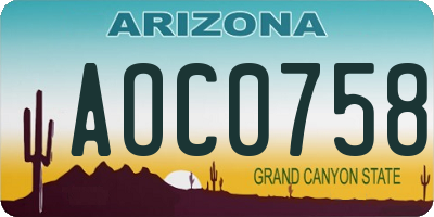 AZ license plate AOC0758