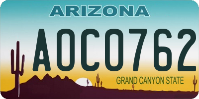 AZ license plate AOC0762