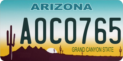 AZ license plate AOC0765