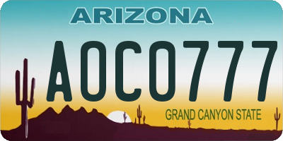 AZ license plate AOC0777
