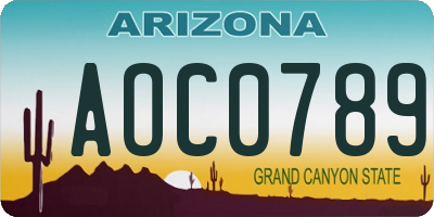 AZ license plate AOC0789
