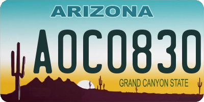 AZ license plate AOC0830