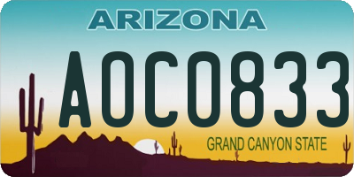 AZ license plate AOC0833