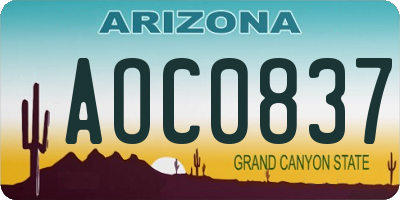 AZ license plate AOC0837