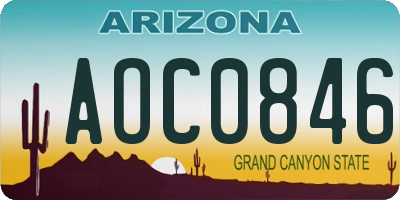 AZ license plate AOC0846