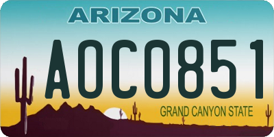AZ license plate AOC0851