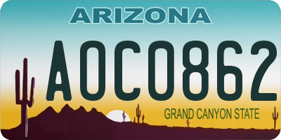 AZ license plate AOC0862
