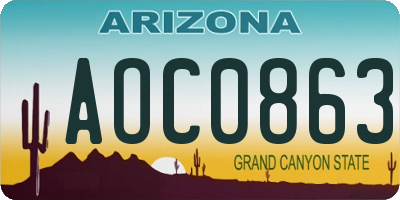AZ license plate AOC0863