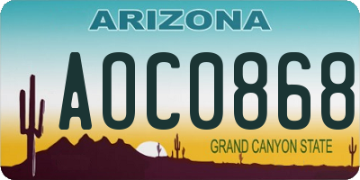 AZ license plate AOC0868