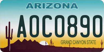 AZ license plate AOC0890