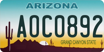 AZ license plate AOC0892