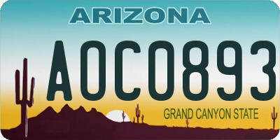 AZ license plate AOC0893