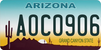 AZ license plate AOC0906