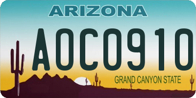AZ license plate AOC0910