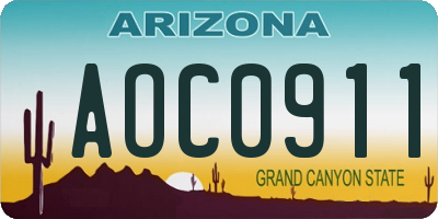 AZ license plate AOC0911