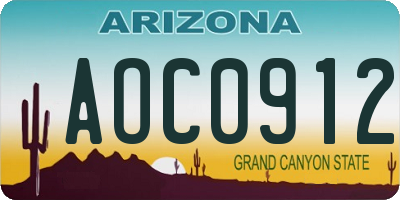 AZ license plate AOC0912