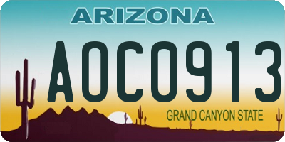 AZ license plate AOC0913