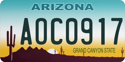 AZ license plate AOC0917