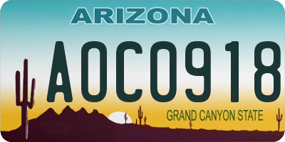 AZ license plate AOC0918