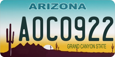 AZ license plate AOC0922